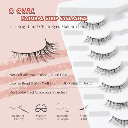 Siligli Airy Cat 2-12mm Wispy Short False Eyelashes 7 Pairs - Natural Look, Thin Band, Reusable, Vegan