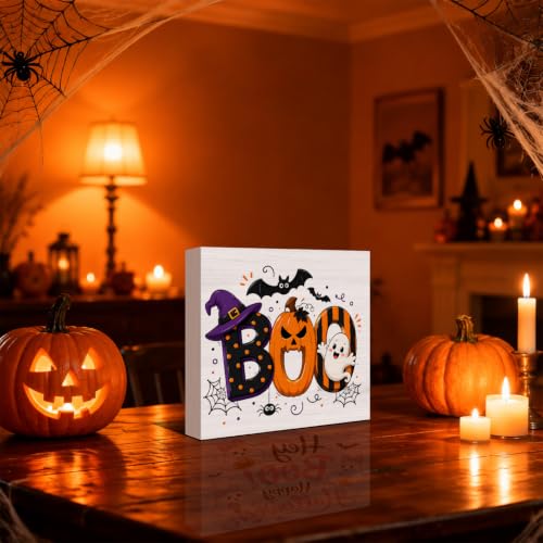 Halloween Pumpkin Ghost Wooden Box Sign - Cute Fall Decor, Variation H