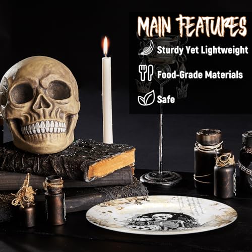 Retro Halloween Dinnerware Set - 8 Plates with Spooky Designs, Party Tableware