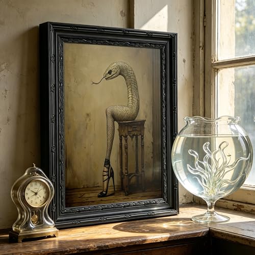 Snake in Human Form Gothic Canvas Wall Art - Framed Creepy Surreal Decor