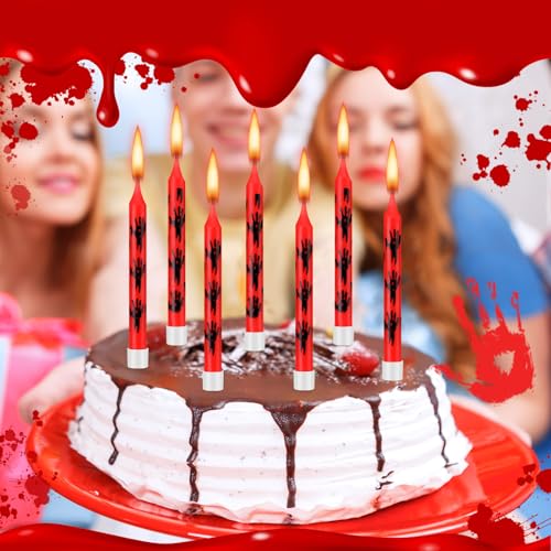 Bloody Handprint Candles - Halloween Horror Party Decor, Red Black, 12 Pcs