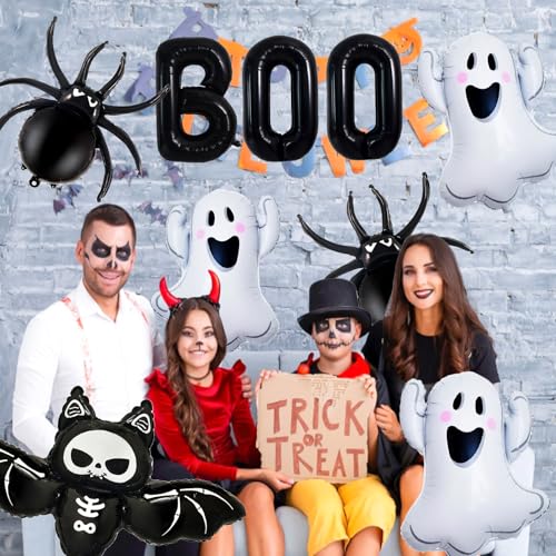 Halloween Black Boo Letter Ghost Bat Spider Foil Balloons - Party Decorations