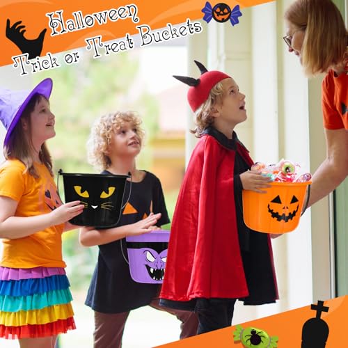 24 Pcs Halloween Plastic Pumpkin Buckets with Handle - Multicolor Trick or Treat Set