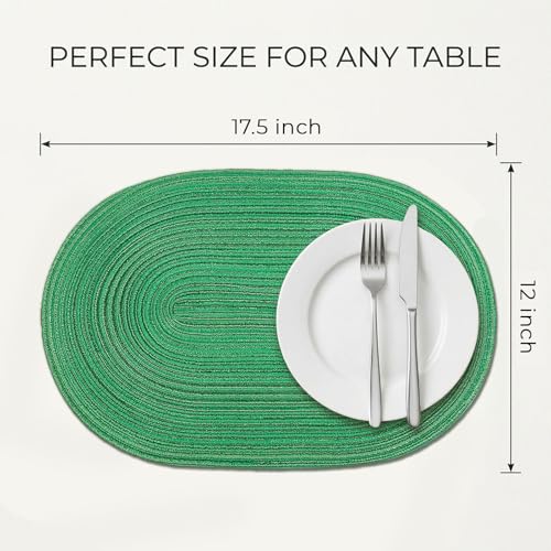Oval Woven Placemats Set of 8 - Green Shine Braided Dining Table Mats