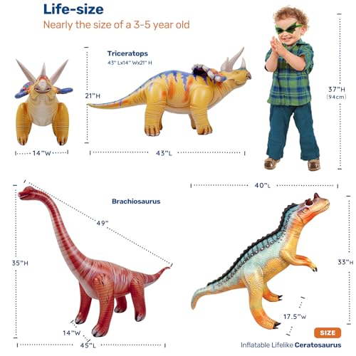 Inflatable Dinosaur Party Decorations Set - Triceratops, Ceratosaurus & Brachiosaurus for Kids Birthday