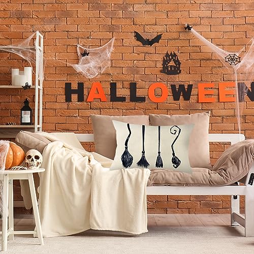 Halloween Witch Broom Throw Pillow Cover 12x20 Inch Black Home Decor