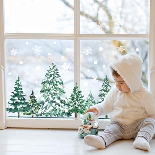 KALEFO Snowy Winter Tree Window Clings - Christmas Decor, 60 Pieces, Variation: Winter