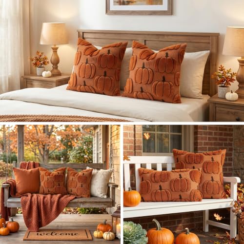 Artscope Fall Pumpkin Throw Pillow Covers 18x18 Set of 2 - Rust Autumn Decor