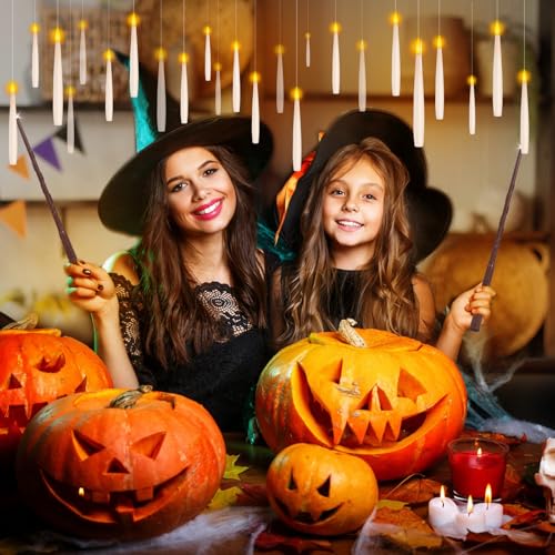 20 Pcs Floating Candles with Wand Remote Timer - Halloween Decor, White - Variation of THIS listing