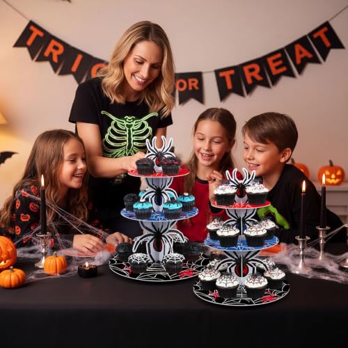 Spider Cupcake Stand 3-Tier Decoration for Halloween & Party - Mosasaurus Variation
