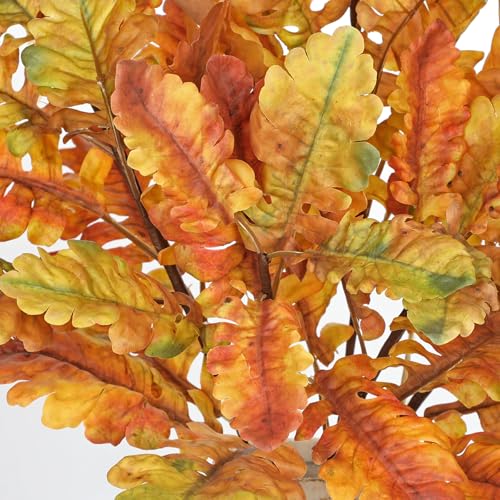 Artificial Fall Oak Leaf Branches - 5 Pcs Autumn Decor Stems in Orange - 18 Inches