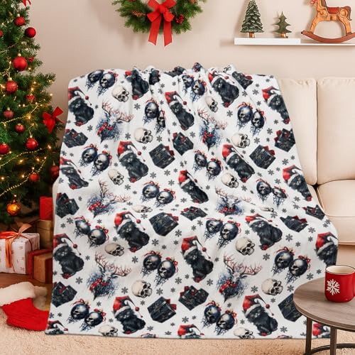 Halloween Christmas Decor Throw Blanket Skull Cat 50x60 Inch Cozy Soft Blanket