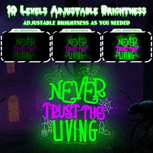Never Trust The Living Neon Sign Halloween Wall Decor Dimmable Tombstone LED Sign Gothic Haunted House