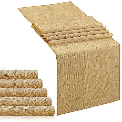 Khaki Burlap Table Runners 13x84 Inch 6-Pack Rustic Jute Linens for Weddings
