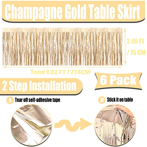 Champagne Gold Metallic Foil Fringe Table Skirts 6 Pack 29x108 Inches for Wedding & Party Decor