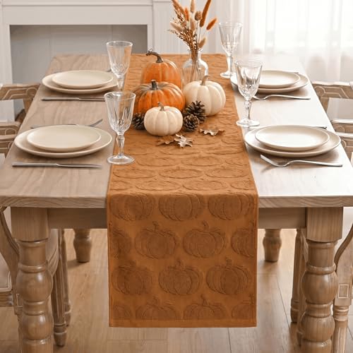 Artoid Mode Caramel Soft 3D Jacquard Table Runner 13x72 Inch - Fall Decor