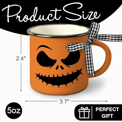 Halloween Spooky Face Mini Coffee Mug Set - Black Cat Skeleton, Orange Variation