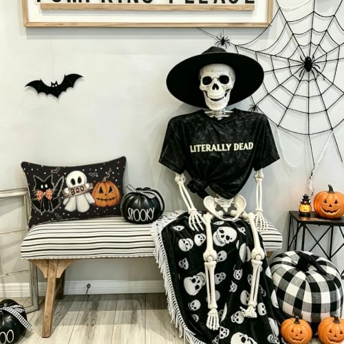 Halloween Ghost Pillow Cover Waterproof 12x20 Outdoor Indoor Decor - Black