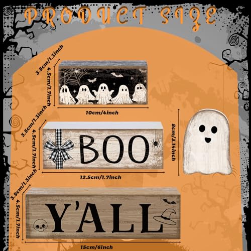 Little Ghost Halloween Wooden Tiered Tray Decor - 4 Pieces, Spooky Whimsy