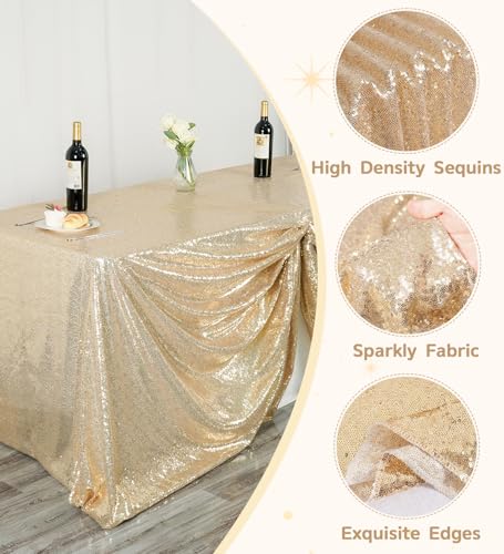72X108 Light Gold Sequin Rectangle Tablecloth for Wedding Party Banquet