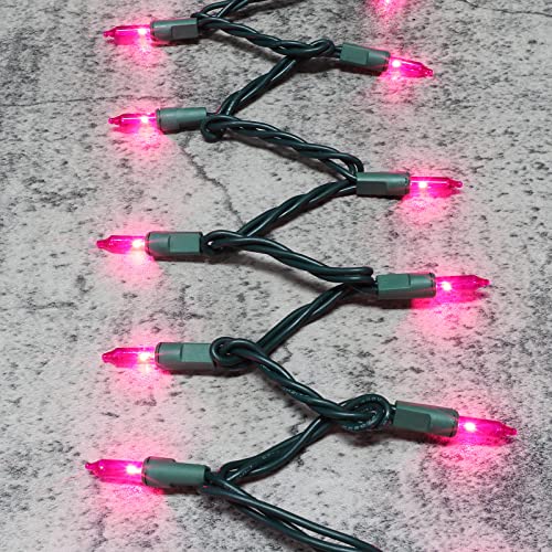 Pink 300 Incandescent Mini String Lights for Indoor Christmas & Party Decoration - Green Wire, Variation of 300 Pink