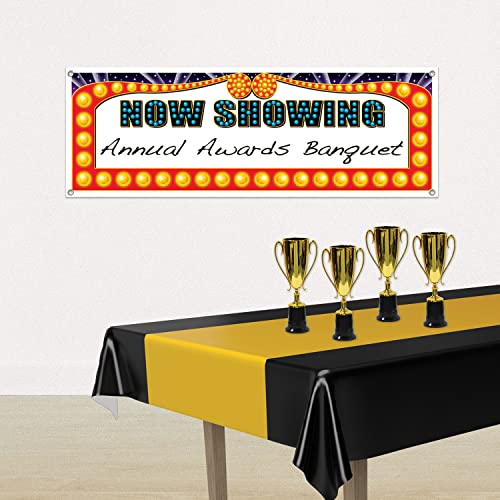 Now Showing Sign Banner - Movie Night Marquee Decoration with Grommets - 5ft x 21in - Indoor & Outdoor Use - Includes 1 Pack