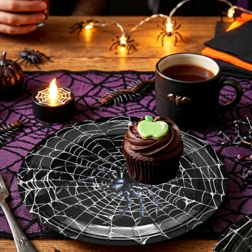 50 Pack Halloween Spider Web Dessert Plates - 7 Inch Disposable Party Tableware