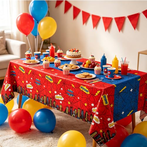 Spider Party Tablecloth 51x86 Inch - Red & Blue Plastic Birthday & Halloween Decor - Variation 4