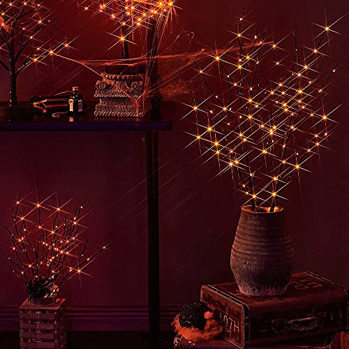 Halloween Tree Branch Lights 32in Black Twig with Orange LED Fairy Lights & Timer - Indoor Outdoor Decoration