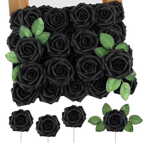 Black Artificial Roses 60PCS for Halloween & Holiday Decorations - Fake Flowers