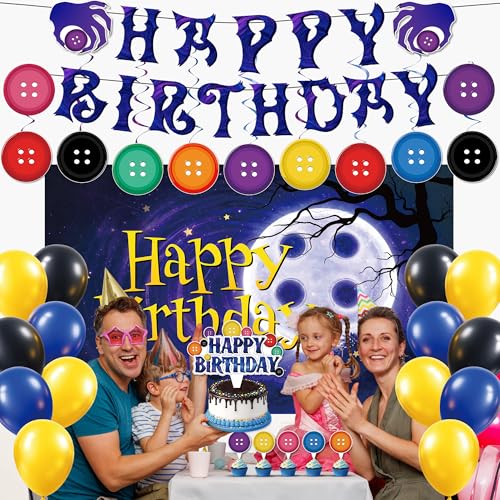 Button Theme Birthday Party Decorations Kit with Banner Balloons and Cake Toppers