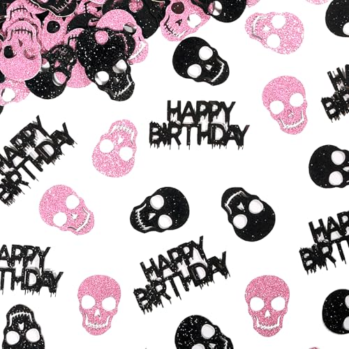 Halloween Gothic Skull Confetti Set - Black & Pink Glitter Birthday Decor - Variation: Black Pink