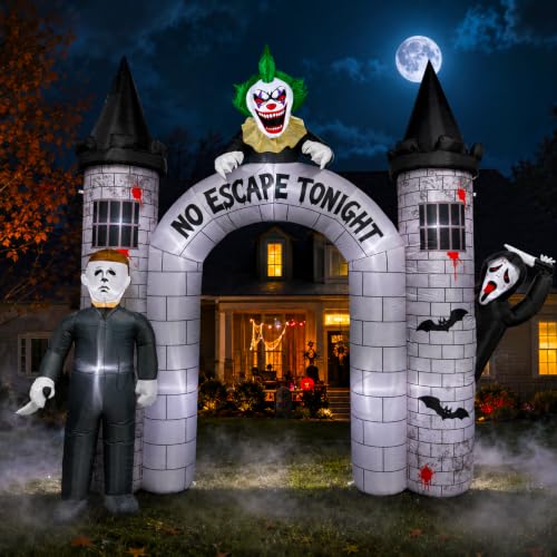 10FT Halloween Inflatable Archway with Built-in LEDs - Outdoor Decorations, Spooky Yard Display, Easy Setup, Weather-Resistant, Includes Stakes & Ropes
