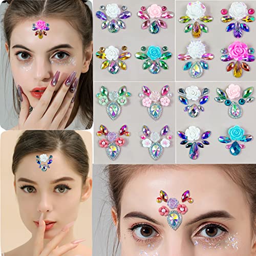 Rainbow Rhinestone Face Gems and Eyebrow Stickers for Festival Makeup