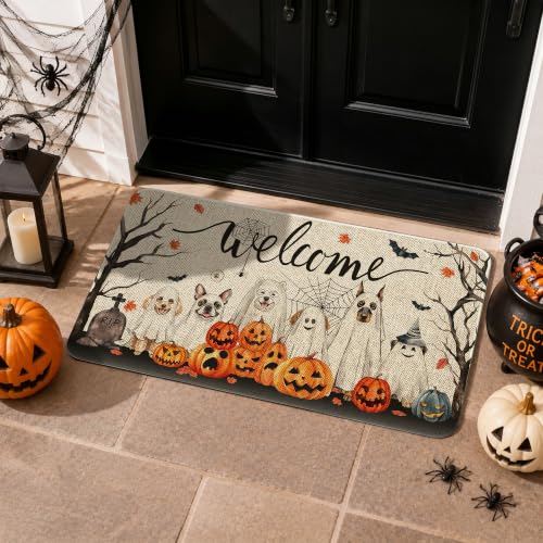 Halloween Ghost Dog Welcome Door Mat 30x17 Inches - Non-Slip Outdoor Rug - Variation: 1'5" x 2'6"