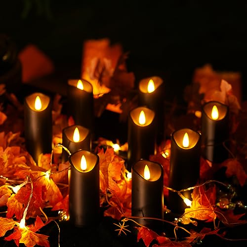 Black Flameless LED Candles Set with Remote Timer - Halloween & Gothic Decor - 9 Pack