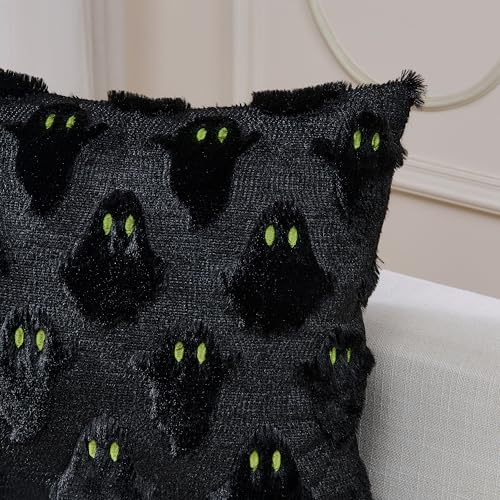 Halloween Decor Pillow Covers 18x18 Inch Set of 2 Black Ghost Plush Faux Fur