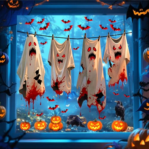 Halloween Ghost Wall Stickers Decals - Funny Spooky Bat Scene, Variation: Halloween Ghosts