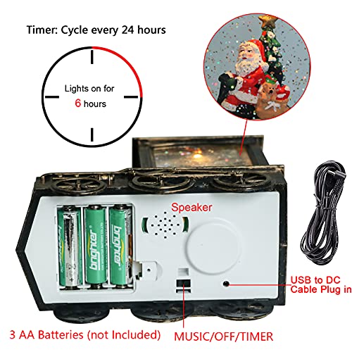 Christmas Snow Globe Lantern Train Water Swirling Glitter with Timer & Music - Santa Scene - Copper - Variation LR