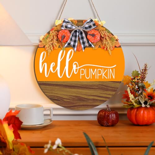 Fall Pumpkin Door Sign - Autumn Wreath Decor for Front Porch