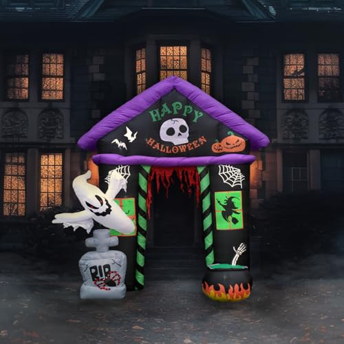 9-ft Haunted House Arch Inflatable with Lights Halloween Outdoor Decorations - Happy Halloween Variation
