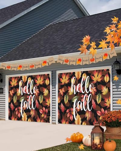 Thanksgiving Garage Door Banner Cover 7x8ft - Fall Maple Leaf Holiday Decor - Maple Leaf Variation