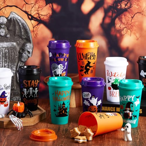 Halloween Plastic Cups with Lids & Straws - 16 oz Pumpkin Design, 30 Pack