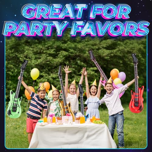 12-Pack 36-Inch Inflatable Guitars Kids Party Favors Neon Colors - Rock Star Party Props