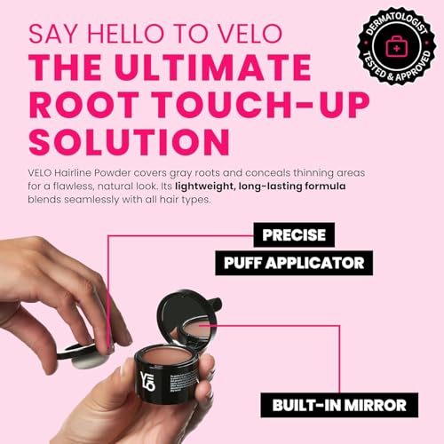 VELO Root Touch Up Hair Color Powder - White, Instant Gray & Root Cover, Long Lasting, Sweatproof, Travel-Ready