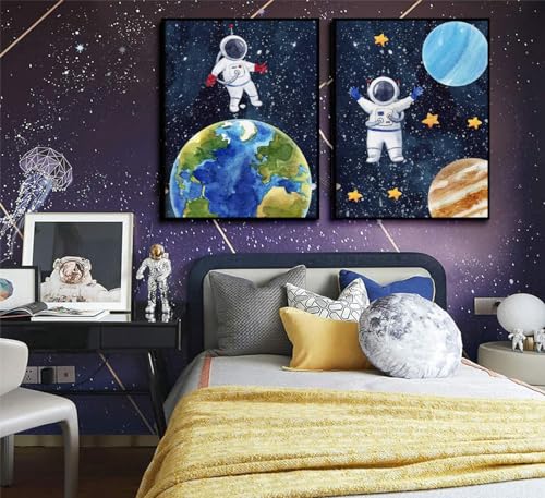 Space Astronaut Canvas Wall Art - Galaxy Planet Posters, 16x24, Set of 3