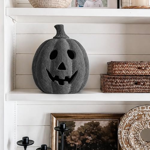 Black Handmade Terracotta Jack O Lantern Pumpkin - Small Halloween Decor