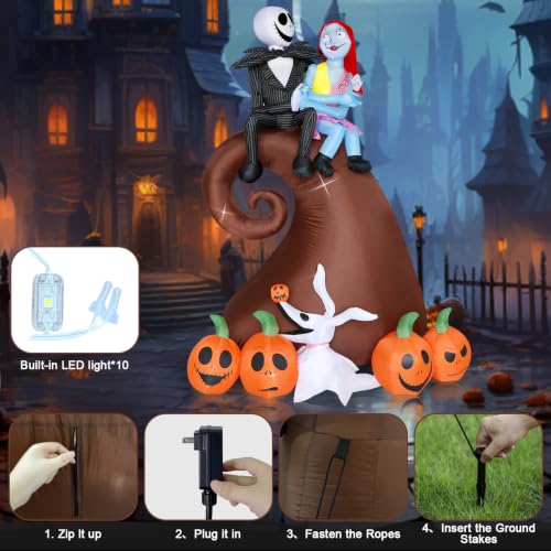 Inflatable Halloween Yard Decoration Skeleton Couple with Pumpkin & LED Lights - 6 Ft Outdoor Blow Up Display