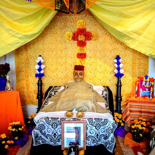 Day of the Dead Marigold Cross Decoration - Orange & Yellow, 15.7x11.8 inches