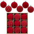 Hollyone Red Velvet Christmas Ornaments Set - 3.2 Inch Shatterproof Xmas Balls, 9Pcs Holiday Tree Decorations